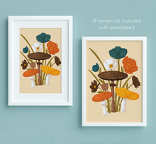 Load image into Gallery viewer, Mushrooms and Blooms 2.0 Art Print - Orange, Brown, Yellow | Artwork by Rese