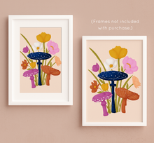 Load image into Gallery viewer, Mushrooms and Blooms 2.0 Art Print - Pink, Navy, Orange | Artwork by Rese