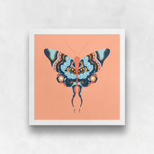 Load image into Gallery viewer, Blue and Peach Moth Art Print | Artwork by Rese