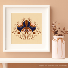 Load image into Gallery viewer, Boho Moth with Leaf Border - Blue Art Print | Artwork by Rese