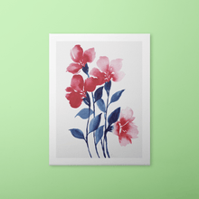 Load image into Gallery viewer, Loose Watercolor Flower Sketch Art Print - Red with Blue Stems | Artwork by Rese