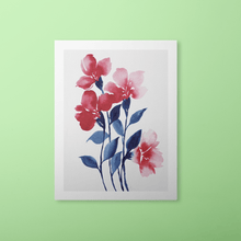Load image into Gallery viewer, Loose Watercolor Flower Sketch Art Print - Red with Blue Stems | Artwork by Rese