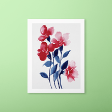 Load image into Gallery viewer, Loose Watercolor Flower Sketch Art Print - Red with Blue Stems | Artwork by Rese