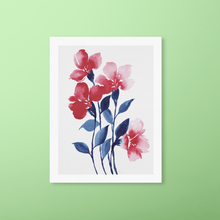 Load image into Gallery viewer, Loose Watercolor Flower Sketch Art Print - Red with Blue Stems | Artwork by Rese