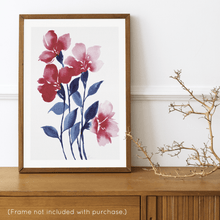 Load image into Gallery viewer, Loose Watercolor Flower Sketch Art Print - Red with Blue Stems | Artwork by Rese