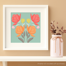 Load image into Gallery viewer, Symmetrical Floral Bouquet - Red and Orange Art Print | Artwork by Rese