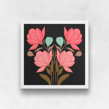 Load image into Gallery viewer, Symmetrical Floral Bouquet - Rustic Pink (Black Background) Art Print | Artwork by Rese