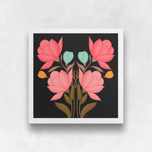 Load image into Gallery viewer, Symmetrical Floral Bouquet - Rustic Pink II (Black Background) Art Print | Artwork by Rese
