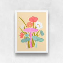 Load image into Gallery viewer, Mushrooms and Blooms 2.0 Art Print - Blue-Green, White, Pink | Artwork by Rese
