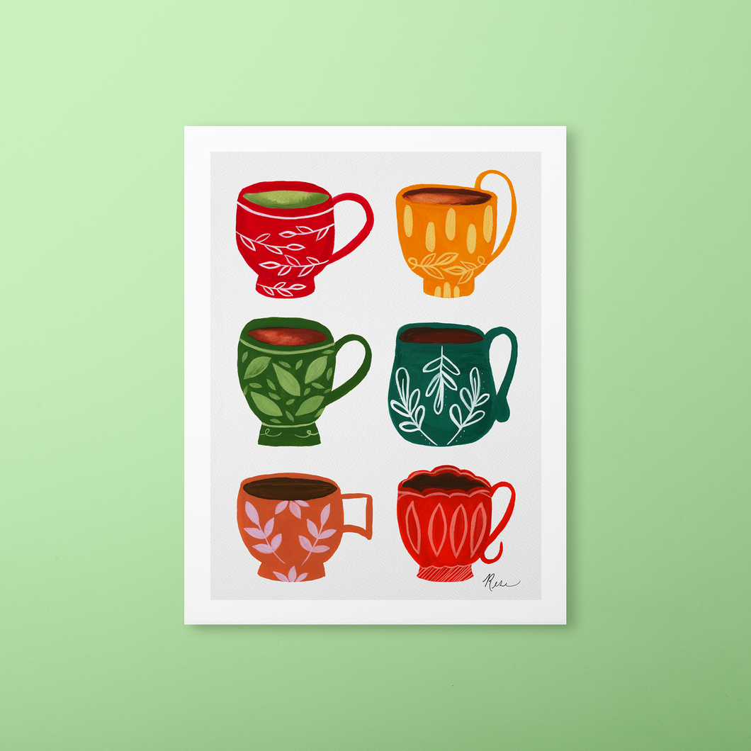 Fall Gouache Teacups Art Print | Artwork by Rese