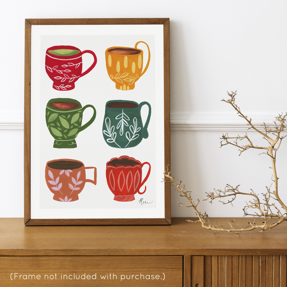 Fall Gouache Teacups Art Print | Artwork by Rese