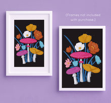 Load image into Gallery viewer, Mushrooms and Blooms 2.0 Art Print - Purple, Pink, Yellow | Artwork by Rese
