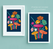 Load image into Gallery viewer, Mushrooms and Blooms 2.0 Art Print - Yellow, Pink, Orange | Artwork by Rese
