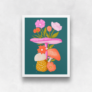 Mushrooms and Blooms Art Print | Artwork by Rese