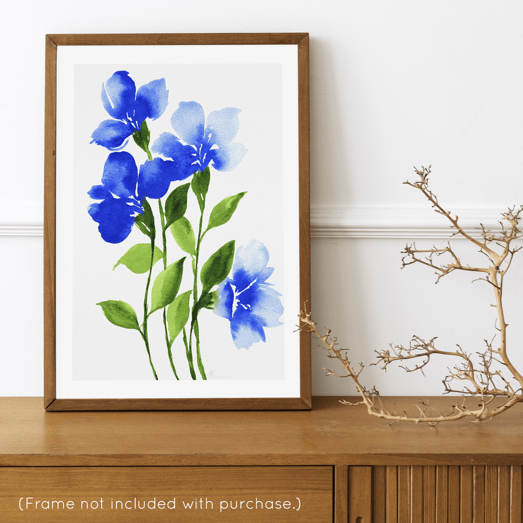 Loose Watercolor Flower Sketch Art Print - Blue | Artwork by Rese