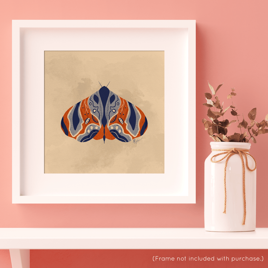 Moth - Blue and Orange Art Print | Artwork by Rese