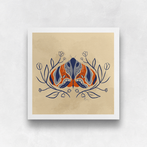 Moth - Blue and Orange with Embellishment Art Print (Exclusive Print!) | Artwork by Rese