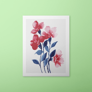 Loose Watercolor Flower Sketch Art Print - Red with Blue Stems | Artwork by Rese