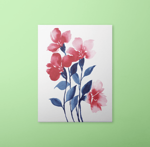 Loose Watercolor Flower Sketch Art Print - Red with Blue Stems | Artwork by Rese