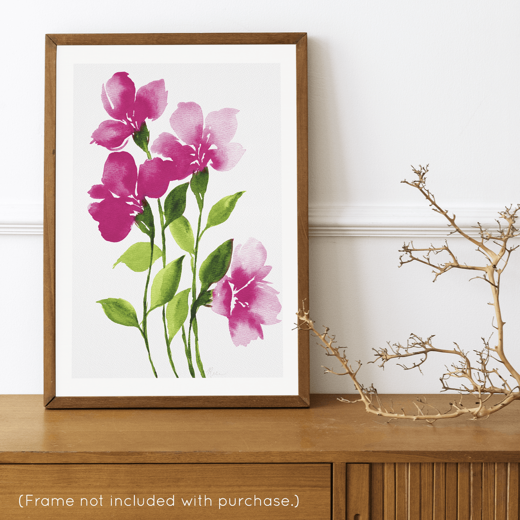 Loose Watercolor Flower Sketch Art Print - Pink Bold | Artwork by Rese