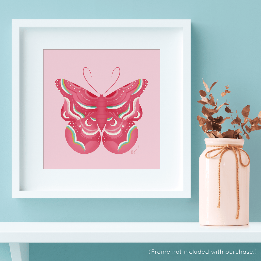Bold Butterfly - Pink, White, and Green Art Print | Artwork by Rese