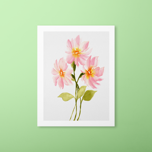 Pink Watercolor Flower Trio Art Print | Artwork by Rese