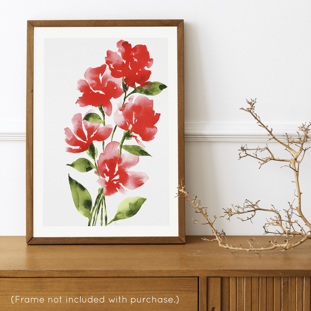 Bold Watercolor Blooms Art Print - Red | Artwork by Rese