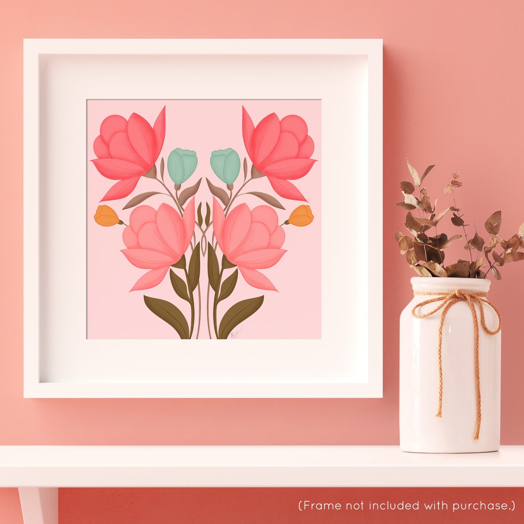 Symmetrical Floral Bouquet - Rustic Pink II Art Print | Artwork by Rese