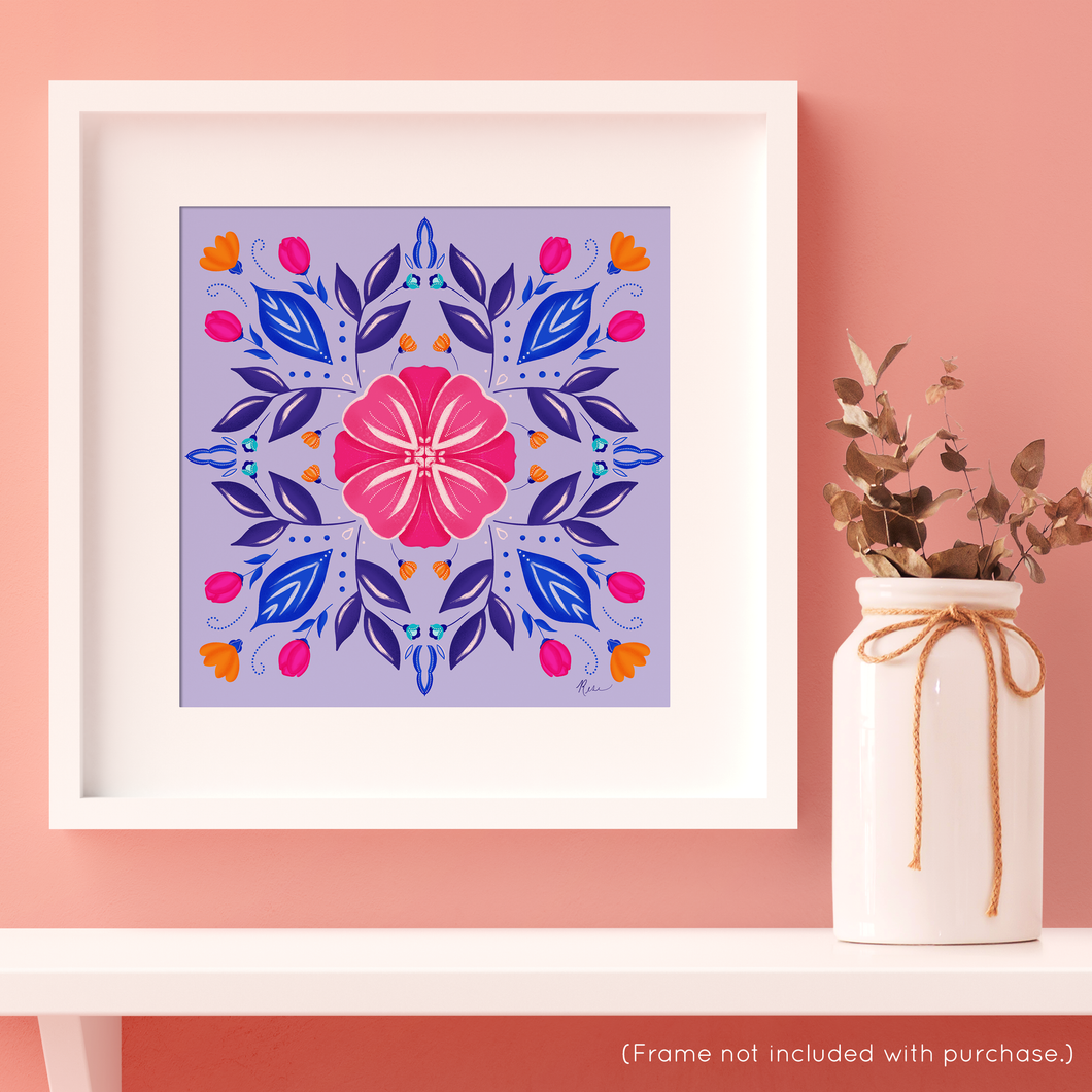 Symmetrical Flowers - Purple, Blue, Pink, and Orange Art Print | Artwork by Rese