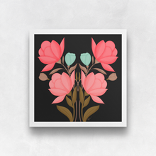 Load image into Gallery viewer, Symmetrical Floral Bouquet - Rustic Pink (Black Background) Art Print | Artwork by Rese
