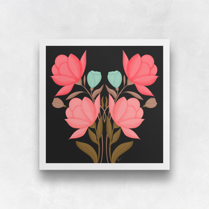 Symmetrical Floral Bouquet - Rustic Pink (Black Background) Art Print | Artwork by Rese