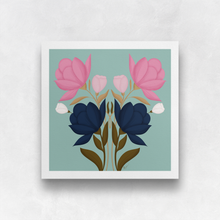 Load image into Gallery viewer, Symmetrical Floral Bouquet - Pink and Navy Art Print | Artwork by Rese
