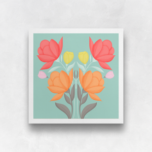 Symmetrical Floral Bouquet - Red and Orange Art Print | Artwork by Rese